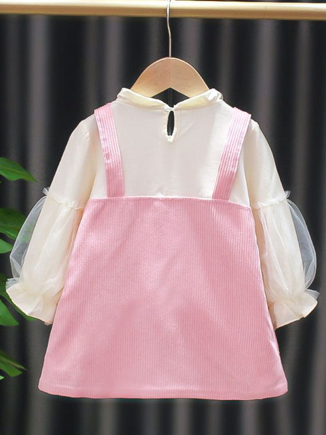 YK Applique Girls Mock neck Puff sleeves A-Line Dress