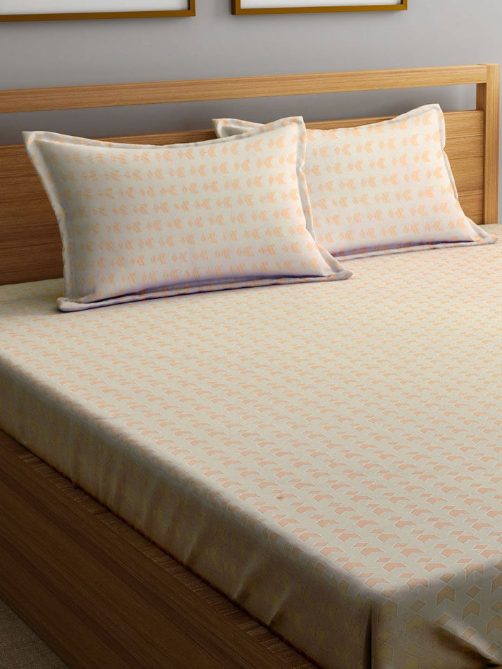 Myntra Elegant Homes Orange & Beige Printed 300 TC King Bedsheet  Set 2.50 m x 2.20m