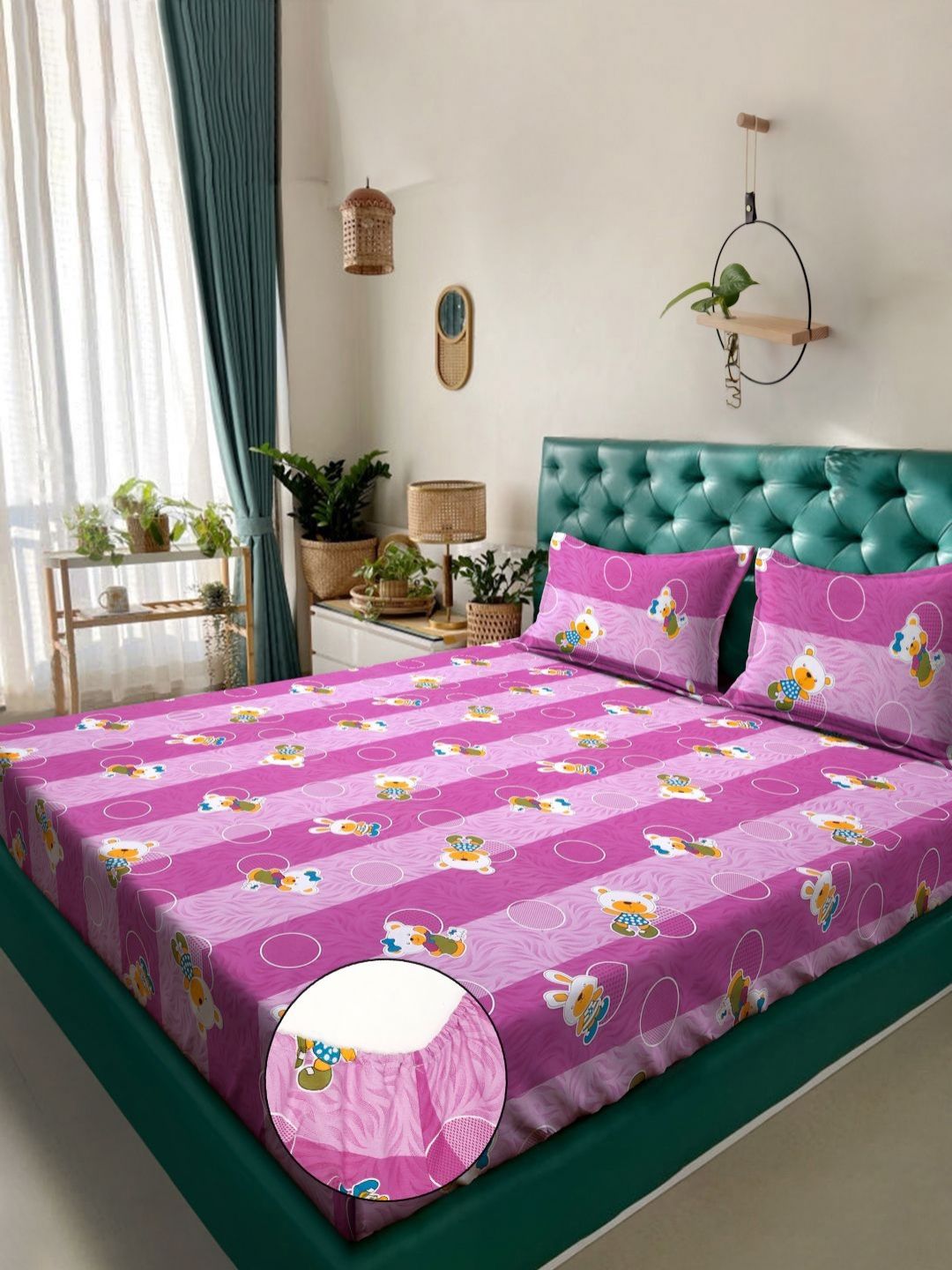Myntra Elegant Homes Purple Printed 400 TC Cotton King Bedsheet Set 2.50 m x 2.25 m