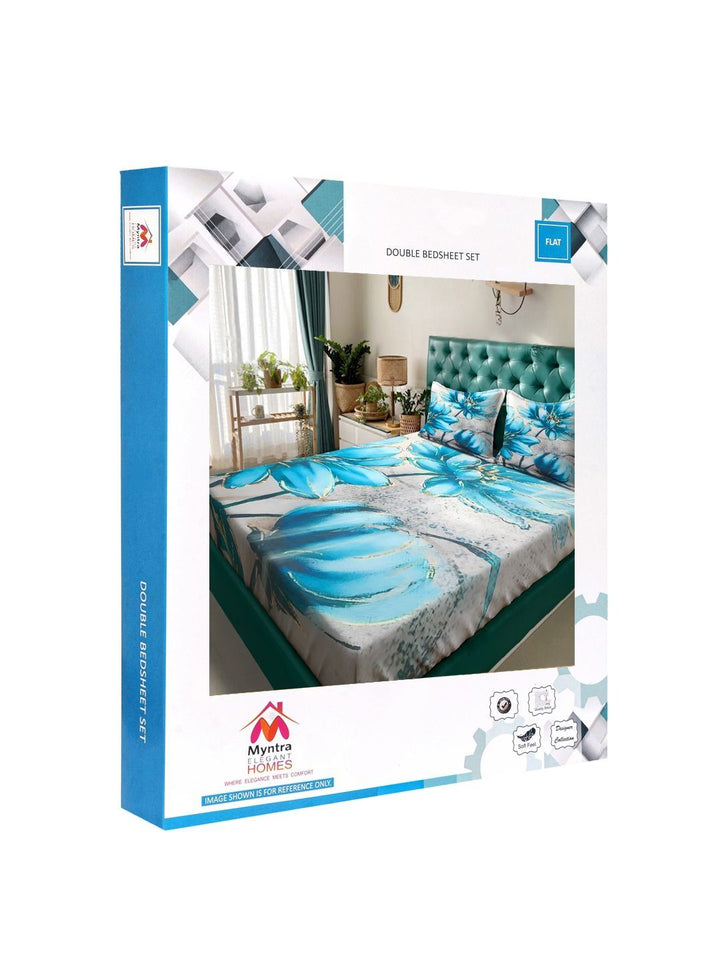 Myntra Elegant Homes Blue Floral 300 TC Super King Double Bedsheet dengan 2 Sarung Bantal