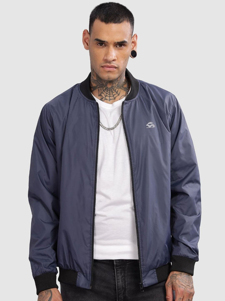 ADRO Men Stand Collar Solid Casual Bomber Jacket