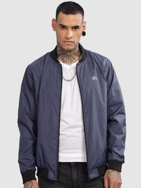 ADRO Men Stand Collar Solid Casual Bomber Jacket