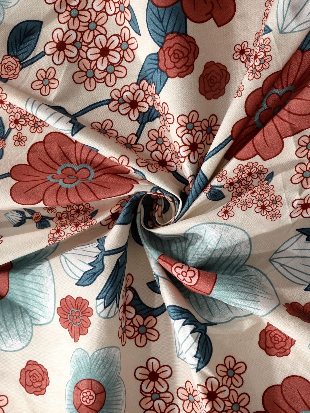 Aura Rust & Cream Floral Printed Flat 300 TC King Bedsheet Dengan 2 Sarung Bantal