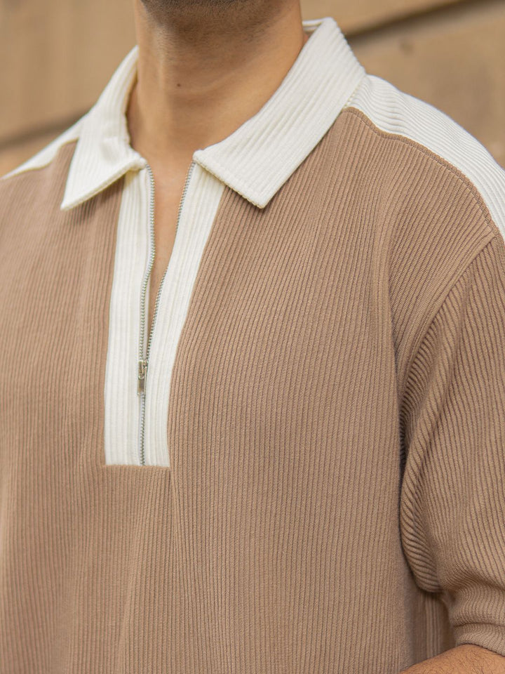 Powerlook Men Polo Collar Drop-Shoulder Sleeves Oversized T-shirt