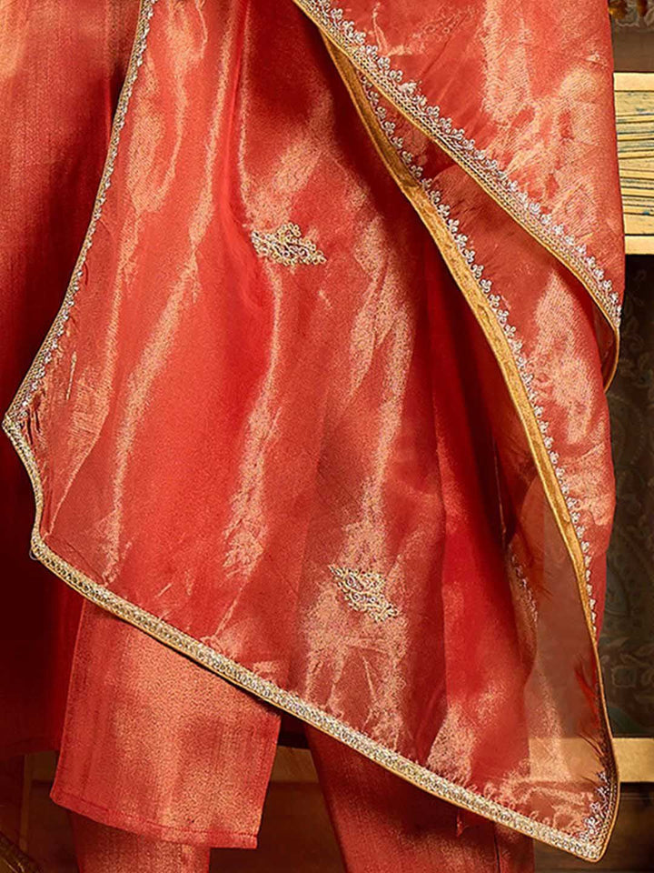 Indo Era Ethnic Motifs Embroidered Zari Liva Kurta With Trousers & Dupatta