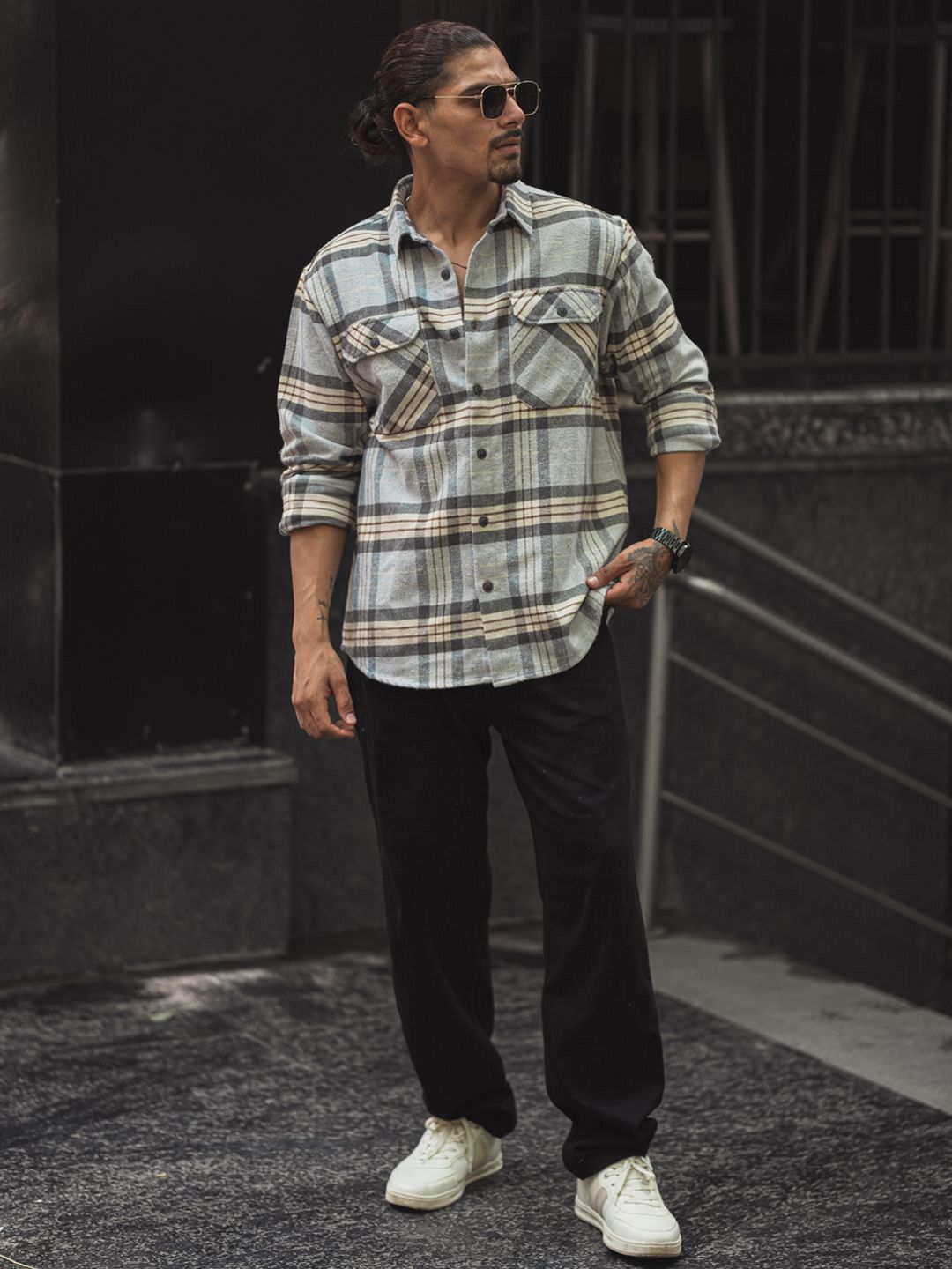 Powerlook Men Spread Collar Tartan Checked Casual Shirt