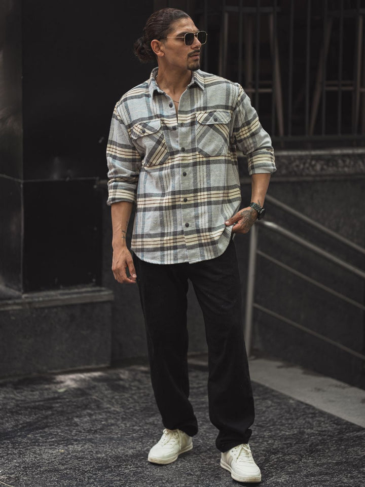 Powerlook Men Spread Collar Tartan Checked Casual Shirt