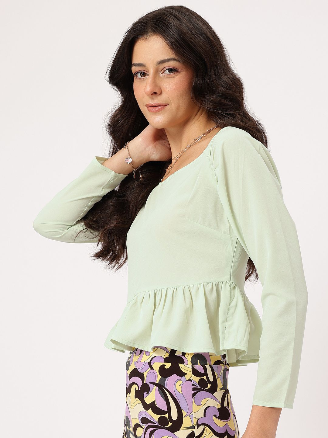 DressBerry Cool Matcha Elevated Basics Peplum Top