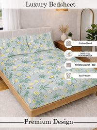 Myntra Elegant Homes Green Floral 300 TC King Double Bedsheet with 2 Pillow Covers
