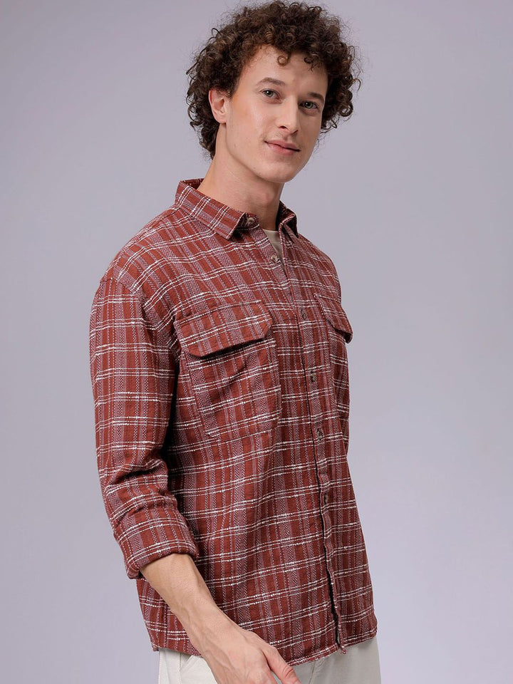 The Indian Garage Co Men Relaxed Fit Textured Checked Resortwear Shirt