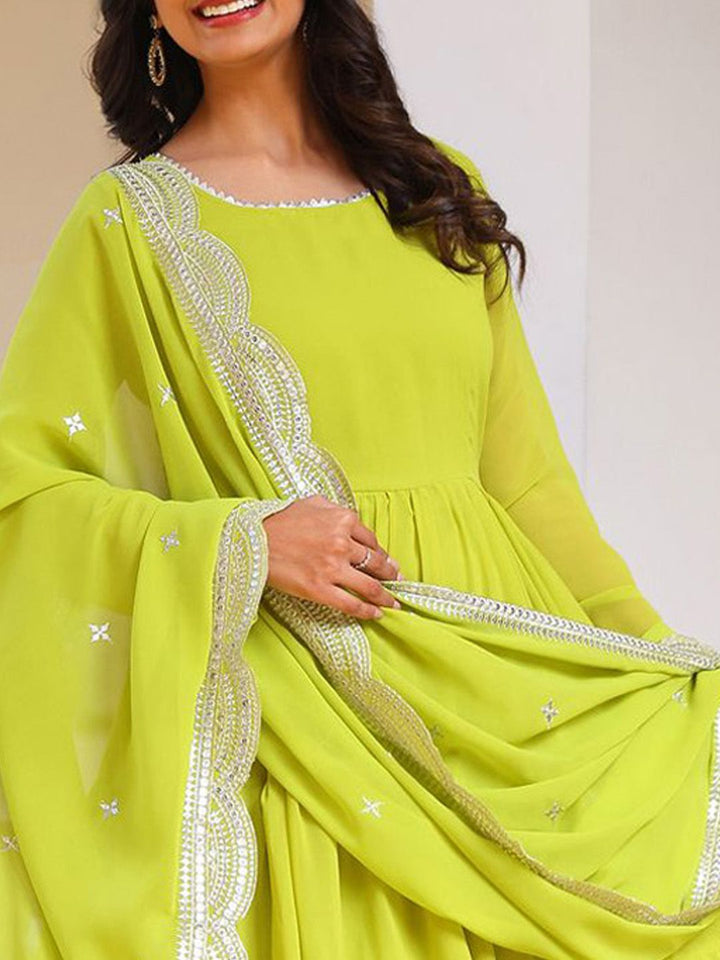 KALINI Women Layered Thread Work Kurta with Pyjamas & With Dupatta