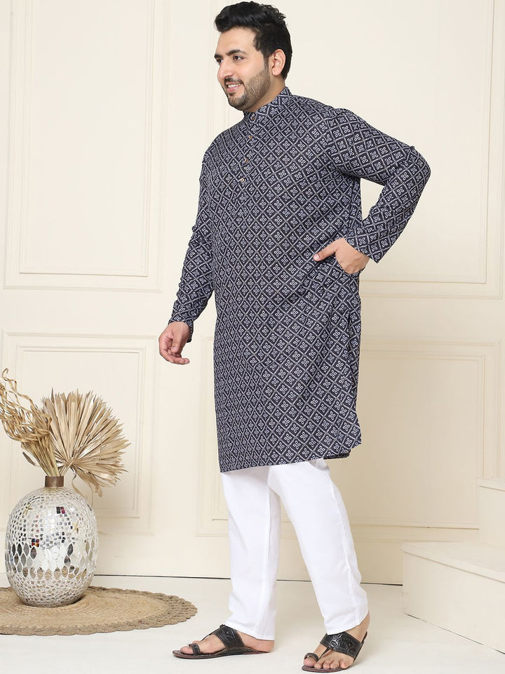 SOJANYA PLUS Motif Etnik Bercetak Kolar Mandarin Kurta Lurus Kapas Tulen dengan Piyama