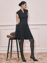 AND Self Design V-Neck Extended Sleeves Fit & Flare Above Knee Dress