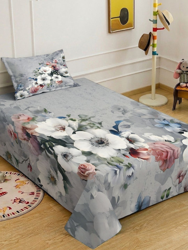 Myntra Elegant Grey Floral Printed Flat 400 TC Single Cadar 7D & 1 Sarung Bantal