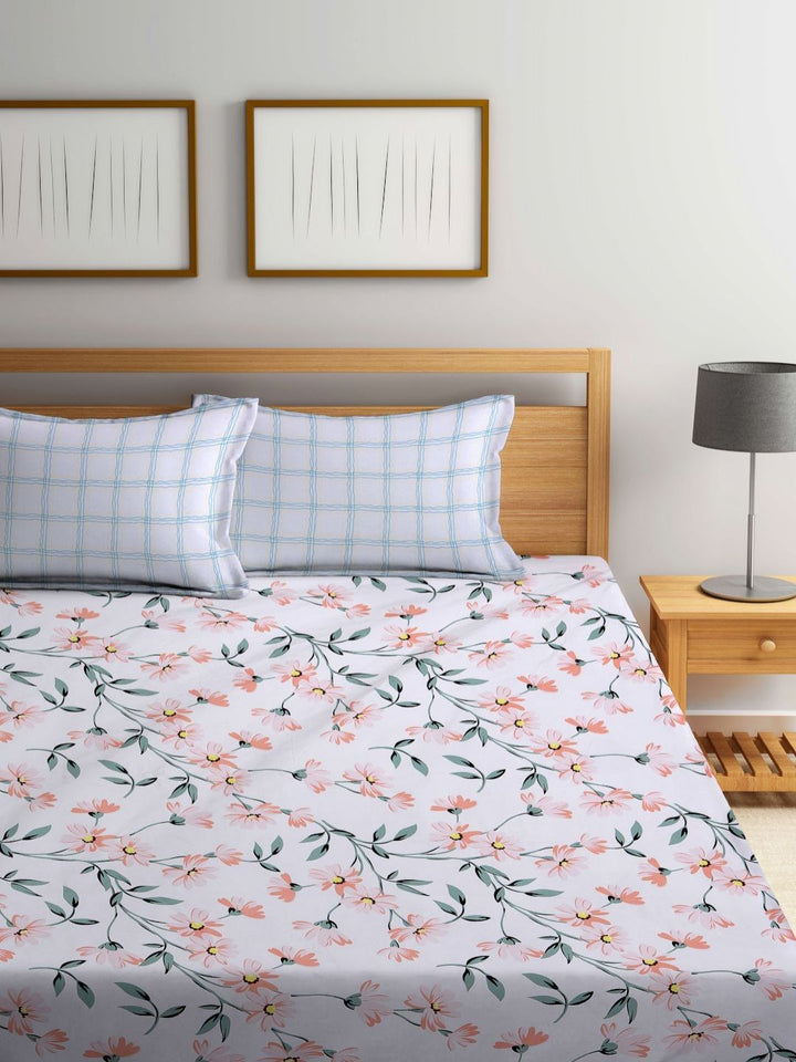 Myntra Elegant Homes White 300 TC Fitted King Cadar Katil Halus & 2 Sarung Bantal-250X225 sm