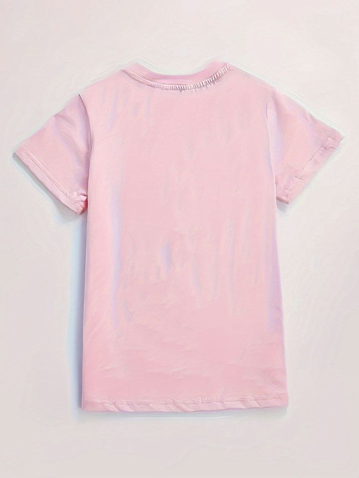 YK Girls Typography Striped Extended Sleeves Pockets T-shirt