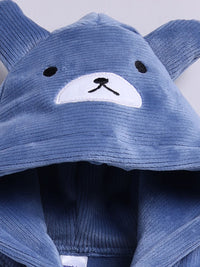 Moms Love Infant Boys Pure Cotton Velvet Finish Ribbed Hooded Sleepsuit