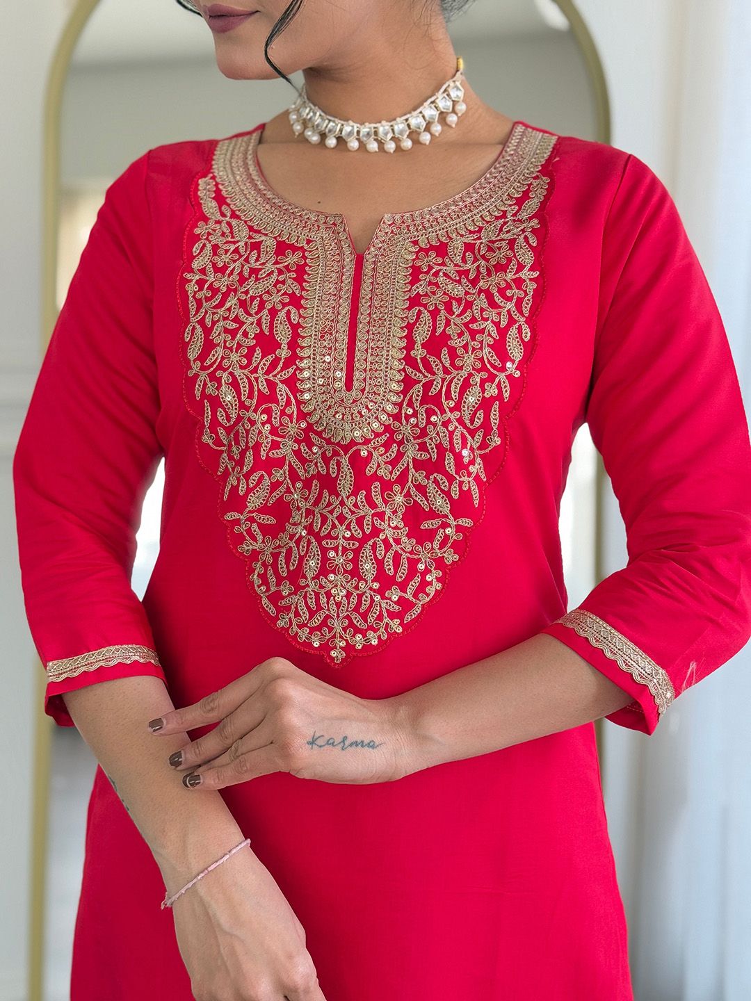 KALINI Women Floral Embroidered Regular Kurta with Trousers & With Dupatta