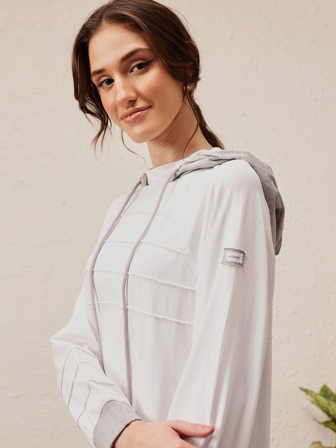 QUIERO Women Striped Drop-Shoulder Sleeves Bio Finish Cut Outs T-shirt