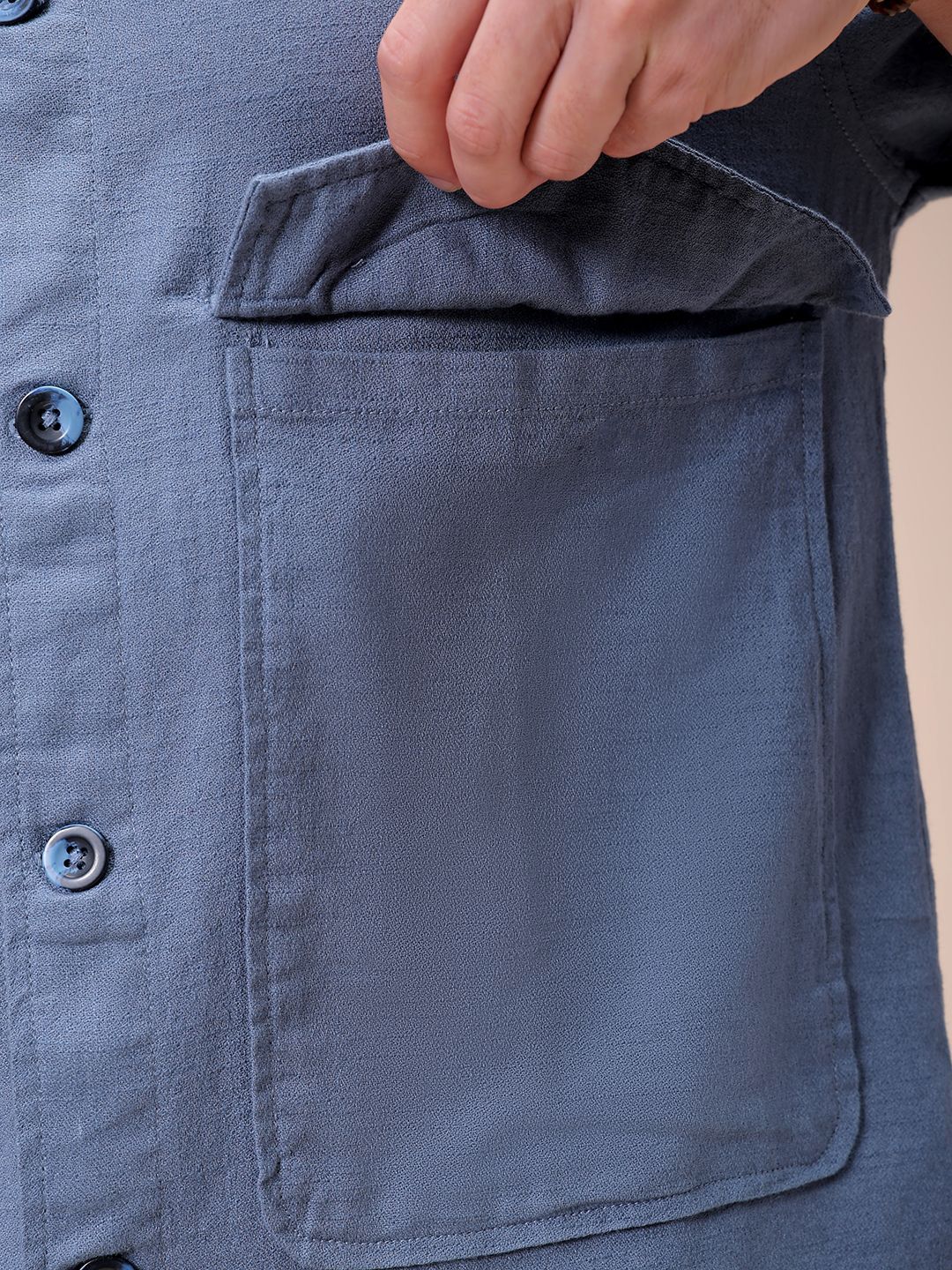 The Indian Garage Co Men Regular Fit Solid Double Flap Pocket Resortwear Overshirt