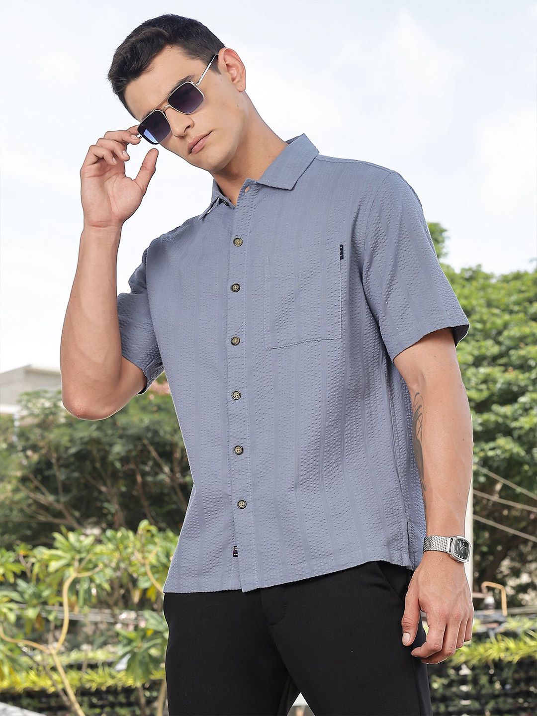 Thomas Scott Men's Premium Seersucker Cotton Casual Shirt