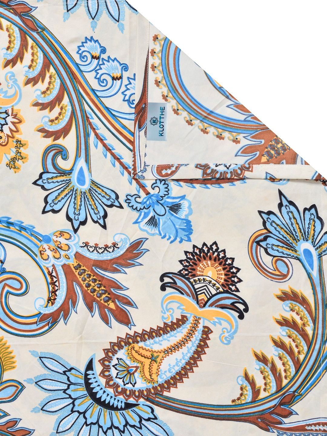 KLOTTHE Yellow & Blue Floral Printed Flat 300 TC Double King Bedsheet With 2 Pillow Cover