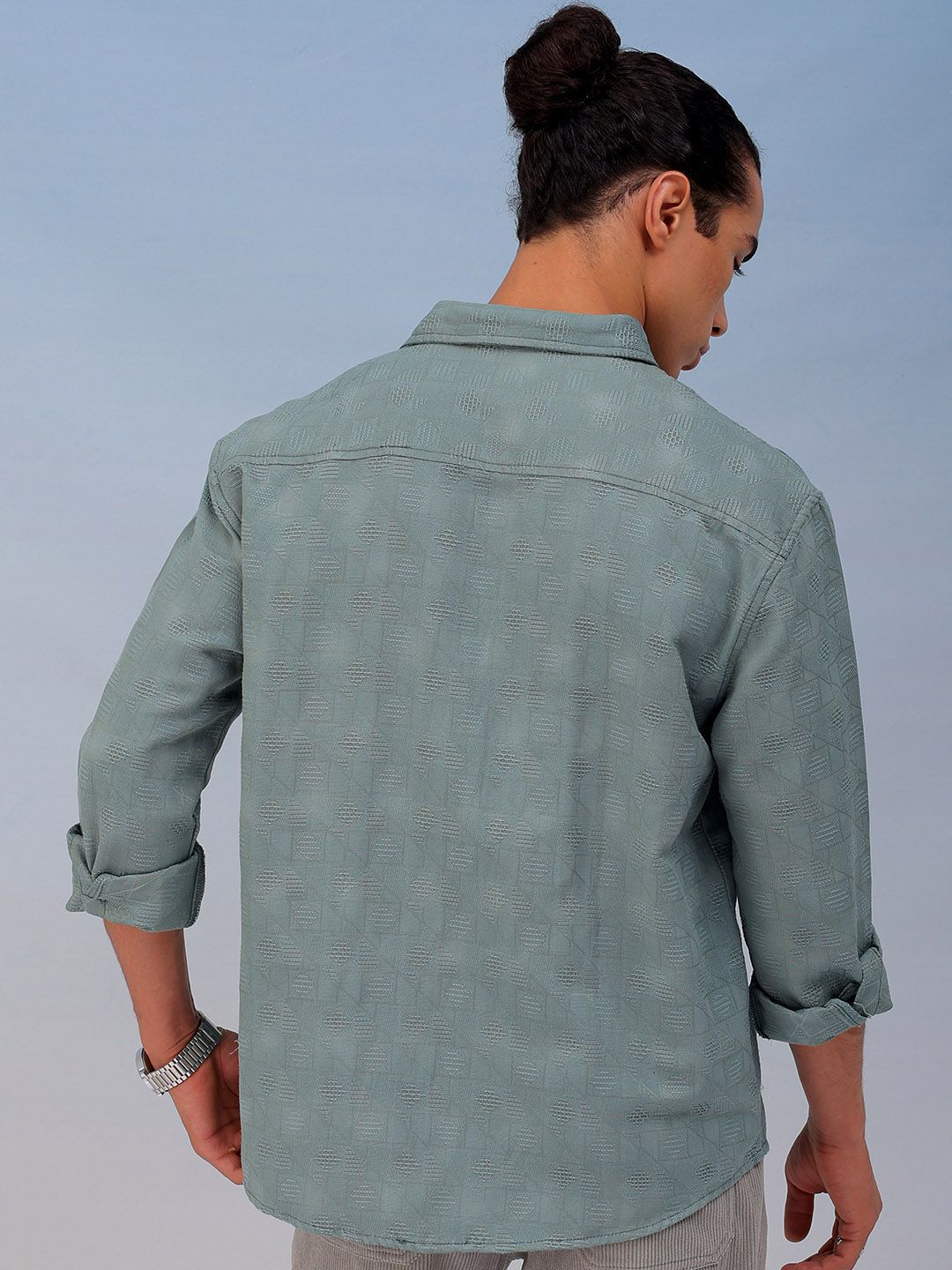 The Indian Garage Co Men Relaxed Fit Dobby Textured Resortwear Shirt