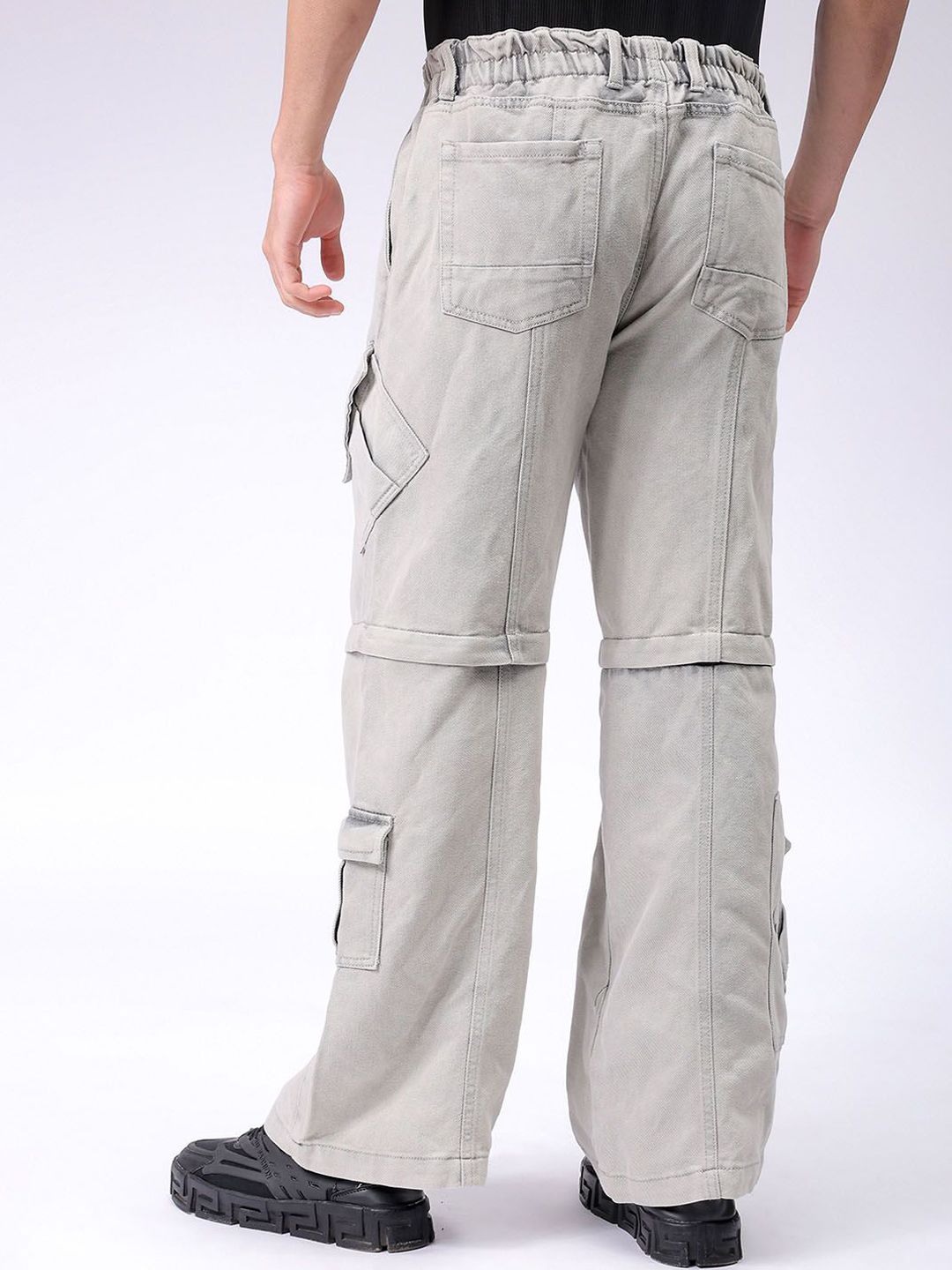 Garage Co India Mid Rise Rise Clean kelihatan lebar kaki santai seluar jeans kargo sesuai