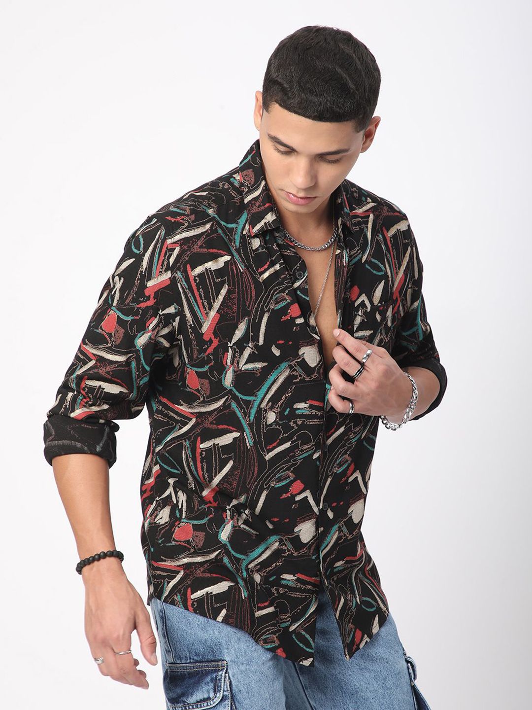 VASTRADO Men Classic Fit Spread Collar Abstract Printed Casual Shirt