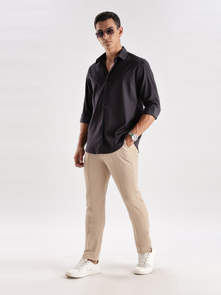 Baju Kasual Satin Pejal ADRO Lelaki Slim Fit