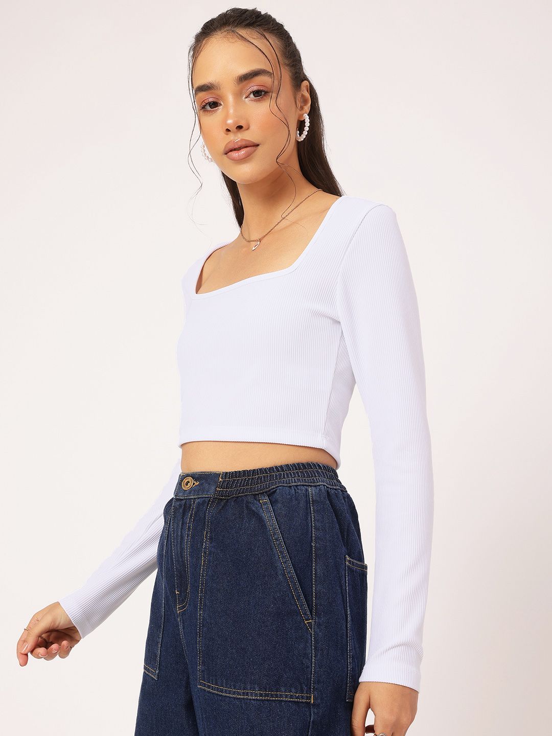 DressBerry Edgy Elegance Square Neck Ribbed Crop Top