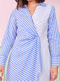 AND Striped Shirt Collar A-Line Dress