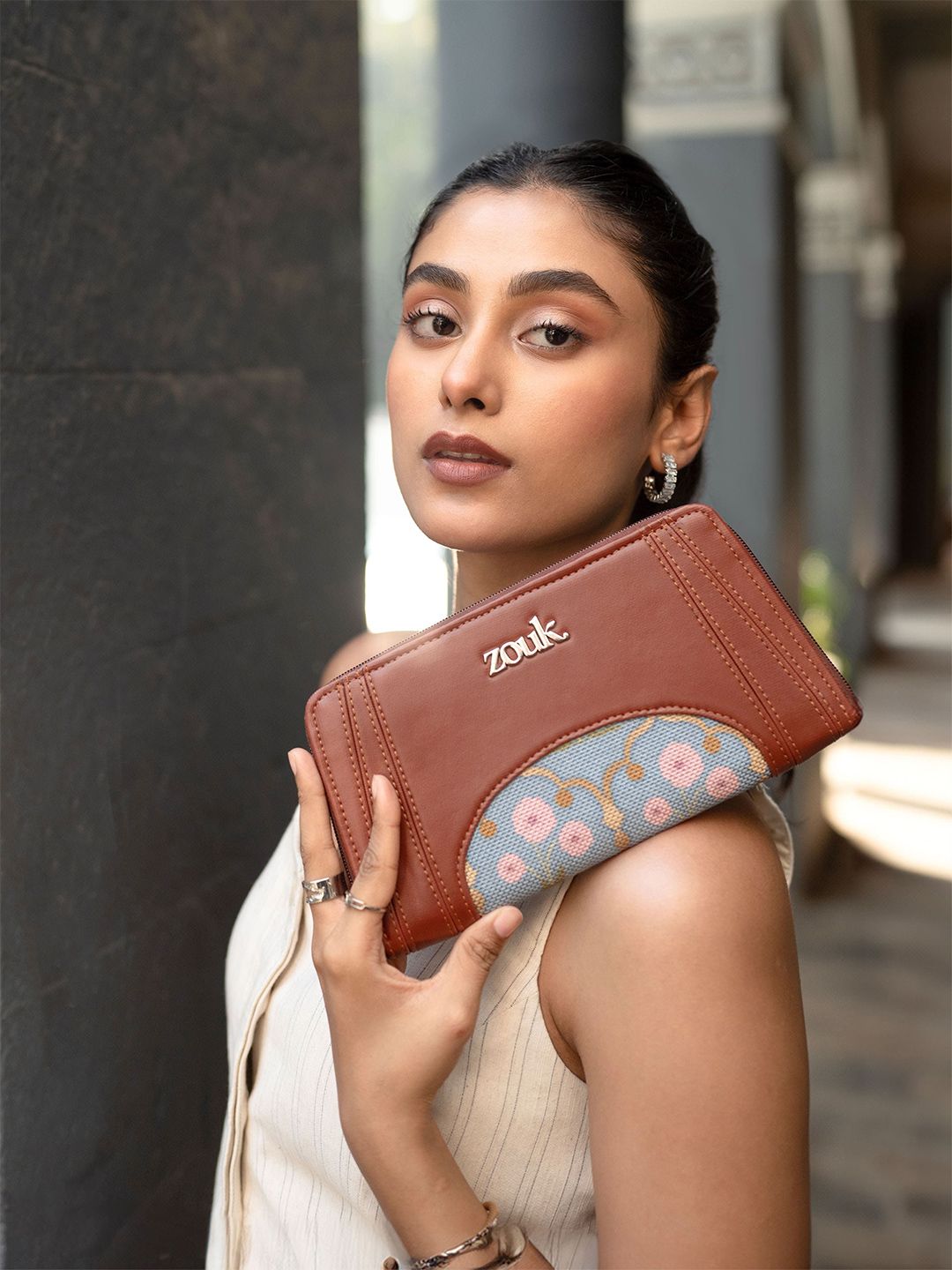 ZOUK Women Floral Printed Leather Arika Zipper Wallet - Jaipur Fresco