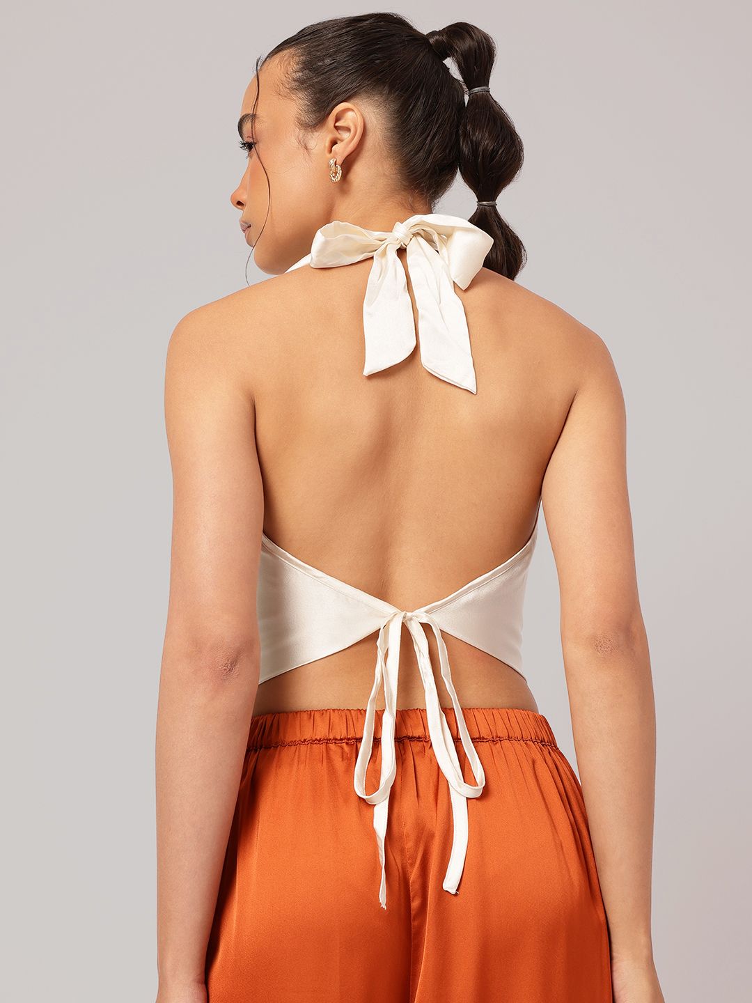 DressBerry Edgy Chic Halter Neck Satin Backless Top