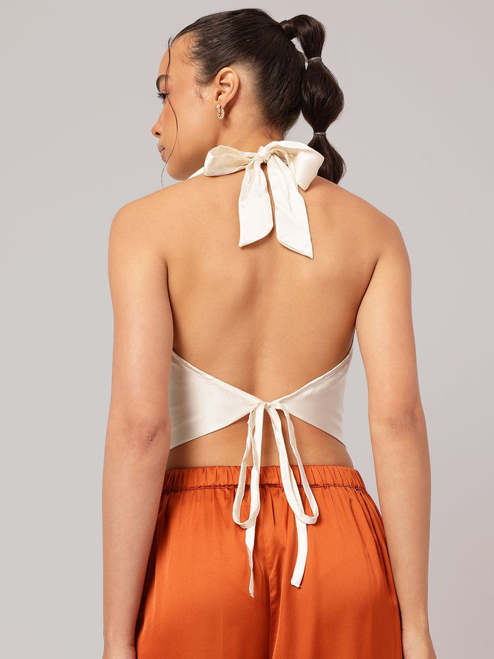 DressBerry Edgy Chic Halter Neck Satin Backless Top