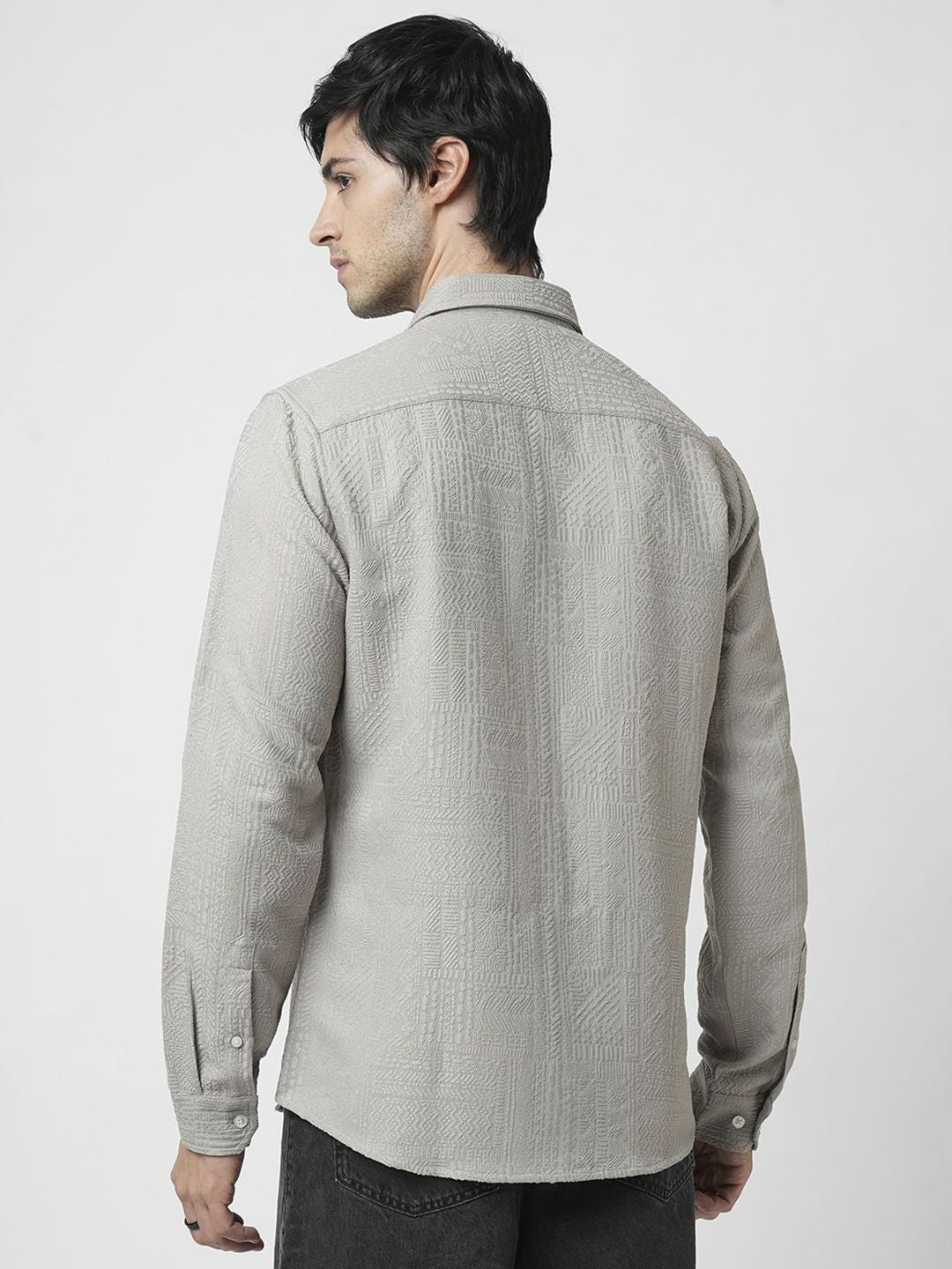 VASTRADO Men Classic Spread Collar Textured Slim Fit Casual Shirt