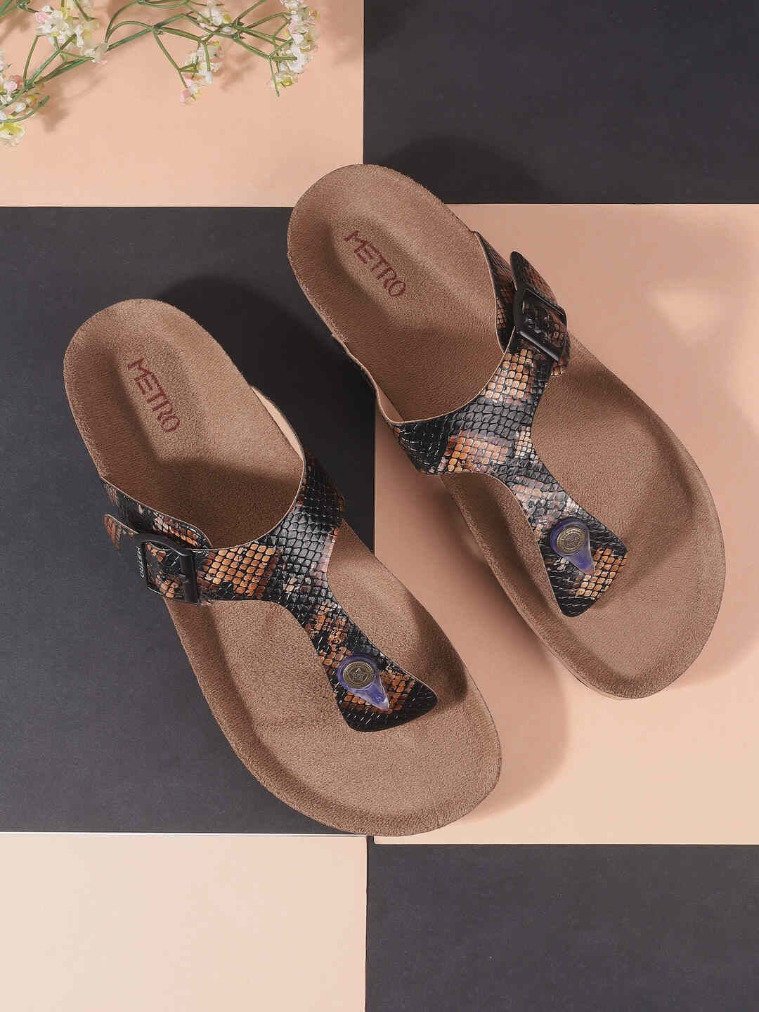 Metro Women Textured Tassels Open Toe Flats