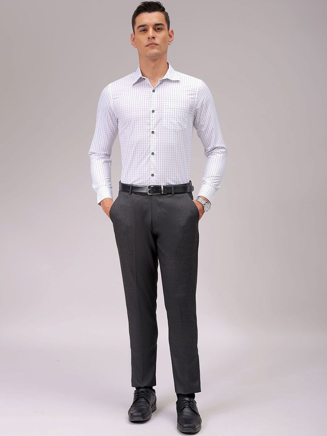 The Indian Garage Co. X Luxe Men Cutaway Collar Checked Slim Fit Formal Shirt
