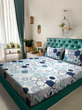 Myntra Elegant Homes Putih & Biru Laut Bercetak Set Cadar King 300 TC 2.50 m x 2.20m