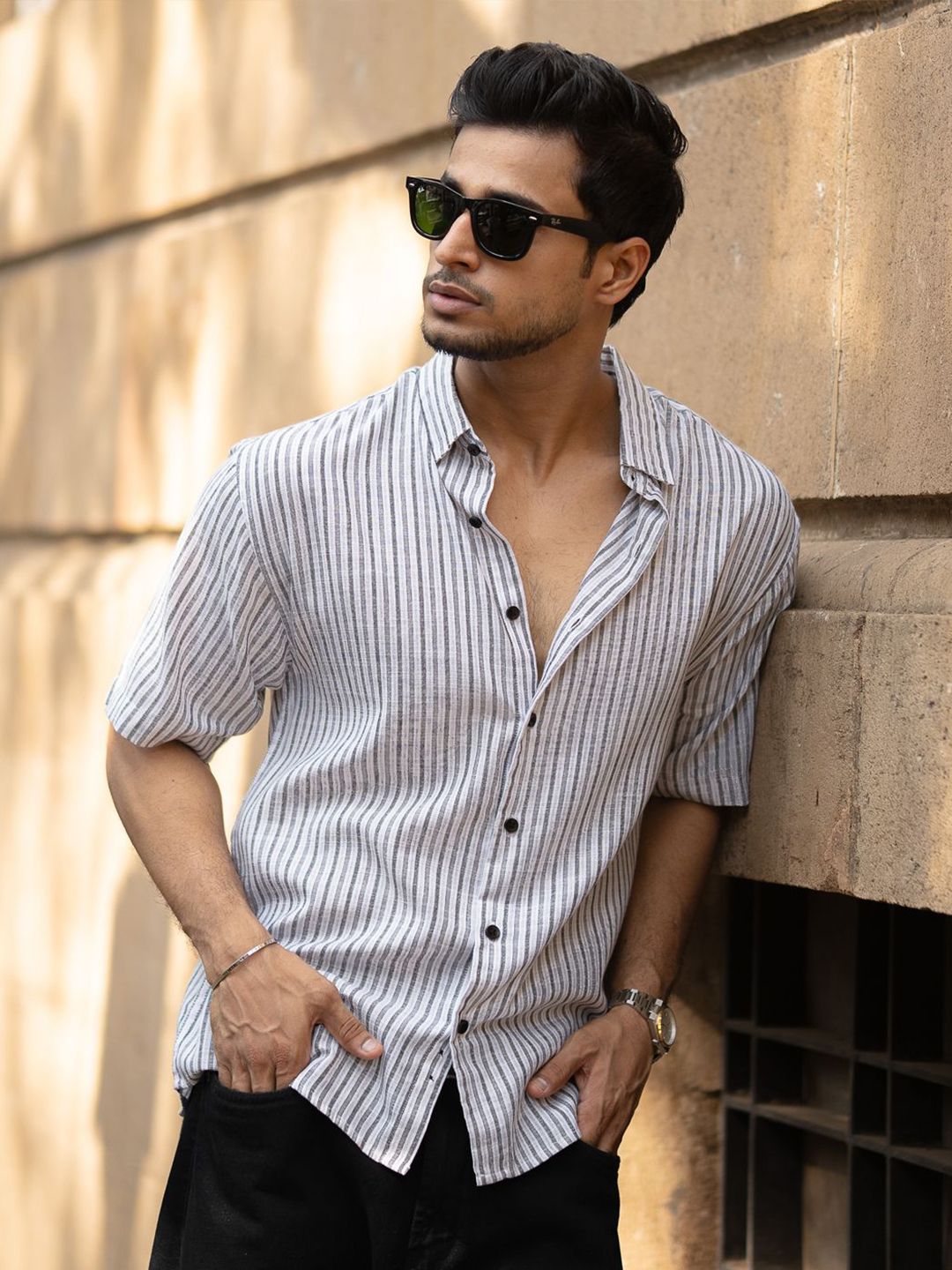 Powerlook Men Striped Spread Collar Cotton Oversized Casual Shirt