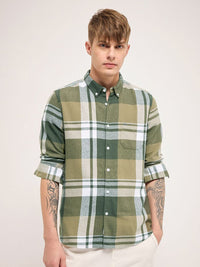 THE BEAR HOUSE Men Button-Down Collar Checked Cotton Slim Fit Casual Shirt