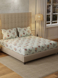 URBAN SPACE Grey & Orange Floral 200 TC Cotton Queen Bedsheet Set 1.27 m x 1.98 m