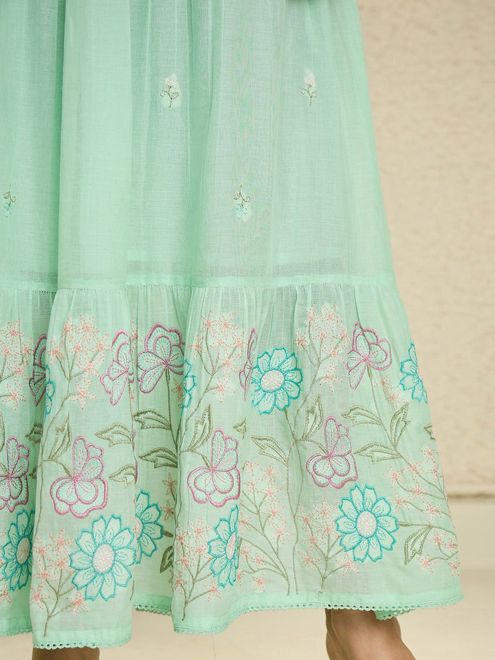 Indo Era Floral Embroidered Thread Work A-Line Pure Cotton Kurta