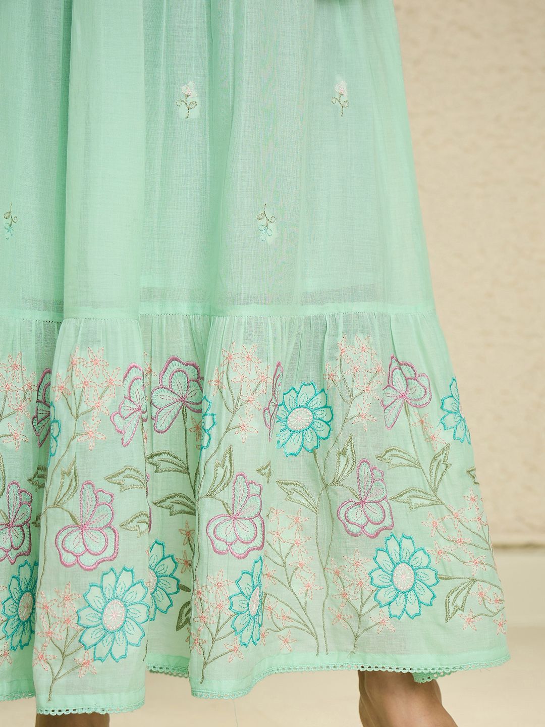 Indo Era Floral Embroidered Thread Work A-Line Pure Cotton Kurta