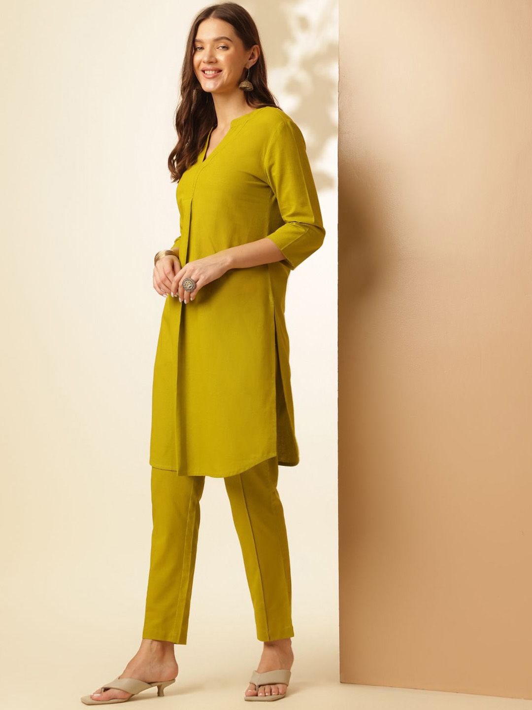Anouk Pure Cotton Pleated Straight Kurta & Trouser
