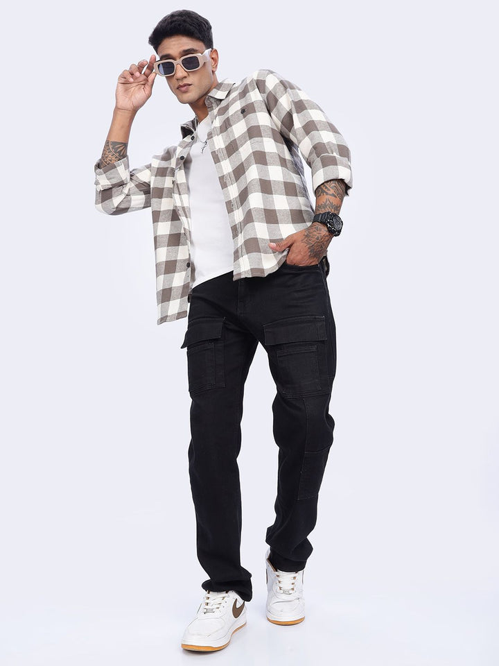 Eszett Men Buffalo Checked Spread Collar Baju Kasual