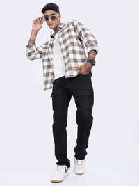 Eszett Men Buffalo Checked Spread Collar Baju Kasual
