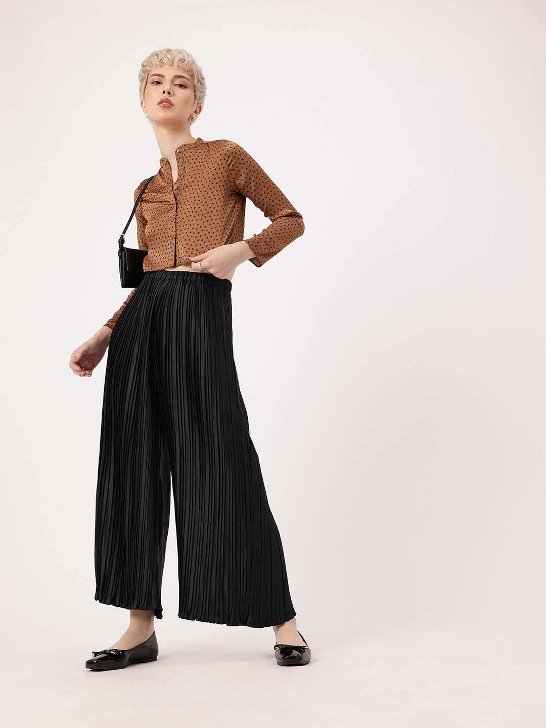 DressBerry Retro Charm Polka Dots Print Crop Shirt