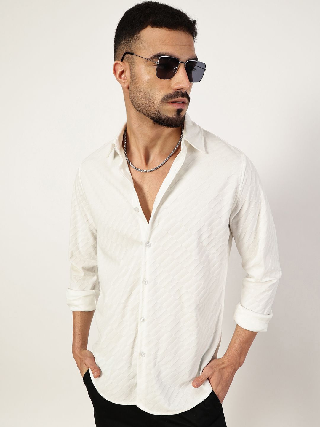 Thomas Scott Men Premium Spread Collar Textured Slim Fit Casual Shirt