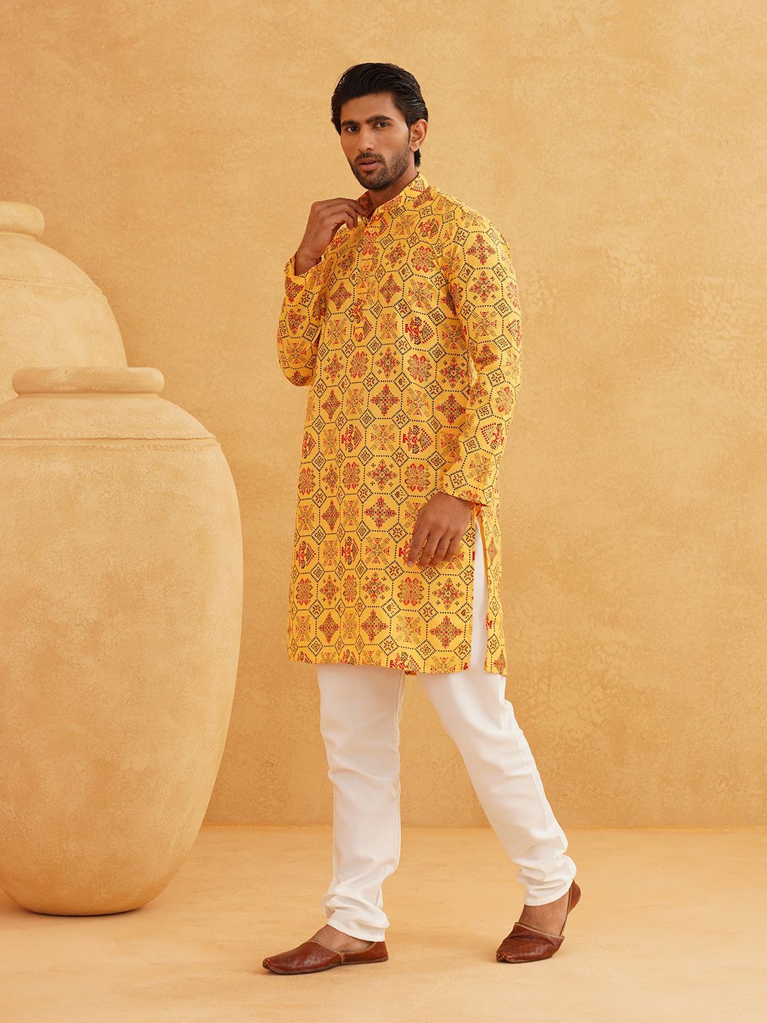 SOJANYA Ethnic Motifs Printed Band Collar Straight Long Kurta